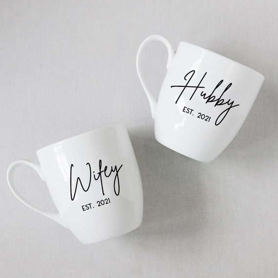 Modern Hubby Wifey Mug Set, Personalized Mug, Gold Custom Coffee Mugs,  Gifts for Her, Name Mug, Calligraphy Unique Coffee Mugs, Couple Gift