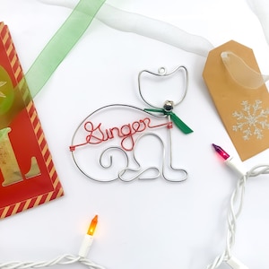 Personalized Cat Pet Ornament - Handcrafted Wire Cat with Pet's Name - Cat Christmas Gift, Pet Lover Gift, Pet Memorial, Pet Gift