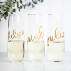 Personalized Champagne Flutes, Bridesmaid Gift, Bridesmaid Proposal, Bridal Party Gifts, Bridal Shower, Wedding Custom Glass, Toasting Flute image 1