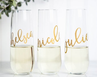 Personalized Champagne Flutes, Bridesmaid Gift, Bridesmaid Proposal, Bridal Party Gifts, Bridal Shower, Wedding Custom Glass, Toasting Flute