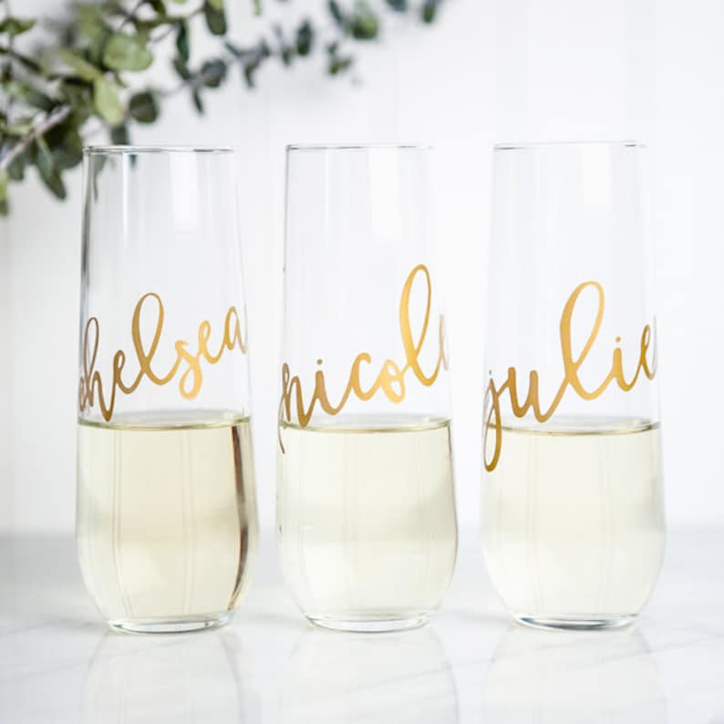 Personalized Champagne Flutes, Bridesmaid Gift, Bridesmaid Proposal, Bridal Party Gifts, Bridal Shower, Wedding Custom Glass, Toasting Flute image 1