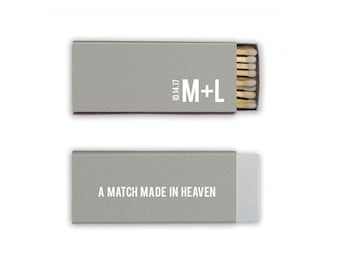 50+ Match Made in Heaven Wedding Matchboxes, Matches, Personalized Wedding Favors, Custom Party Favors, Modern Design