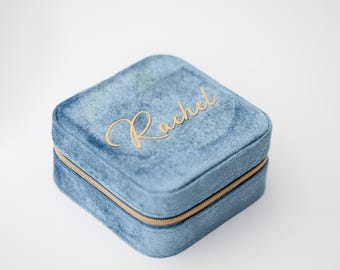 Personalized Velvet Jewelry Box, Custom Calligraphy Bridesmaid Gift