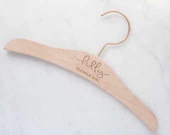 Flower Girl Wedding Dress Hanger, Jr. Bridesmaid Hangers, Calligraphy Hanger, Personalized Engraved Hanger, Bridesmaid Gifts, Bridal Party