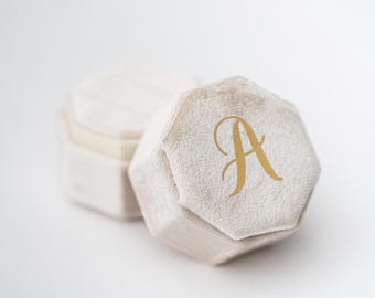 Personalized Velvet Ring Box: Custom Initial Calligraphy, Engagement Proposal