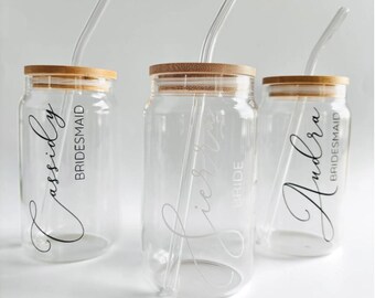 Personalized Glass Tumbler with Straw, Bridesmaid Gift, Bridal Party Favor