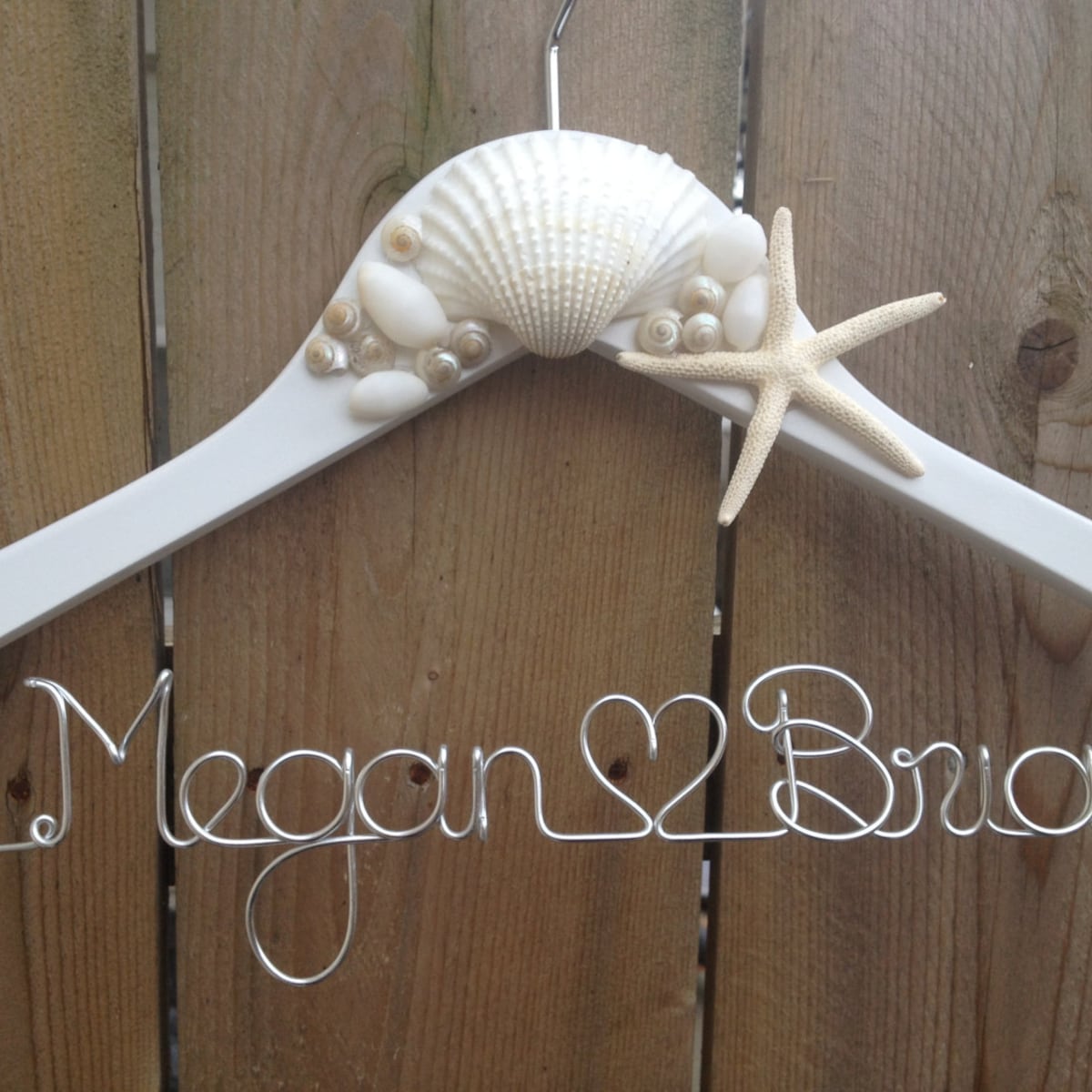 Beach Wedding Bridal Hanger - White Silver Hook - Turquoise or Ice Blue Wire