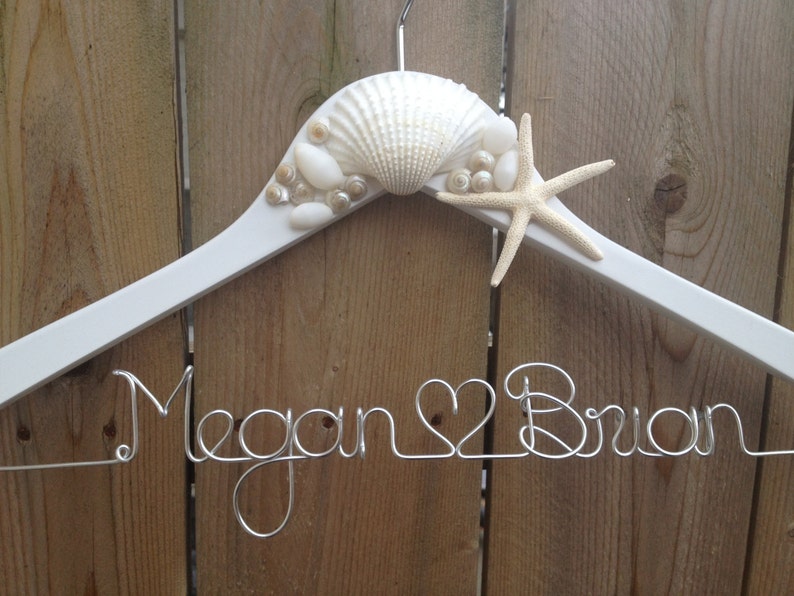 Beach Wedding Hanger, Bride Hanger, Destination Wedding Gift, Bridal Shower, Engagement, Beach Wedding Gifts, Starfish, Shells, Photo Prop 