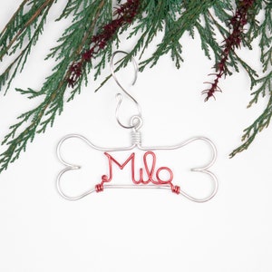 Personalized Pet Ornament - Handcrafted Wire Dog Bone with Pet's Name - Dog Christmas Gift, Unique Dog Ornament, Hand Shaped Wire Decor