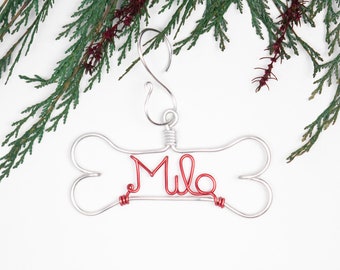 Personalized Pet Ornament - Handcrafted Wire Dog Bone with Pet's Name - Dog Christmas Gift, Unique Dog Ornament, Hand Shaped Wire Decor