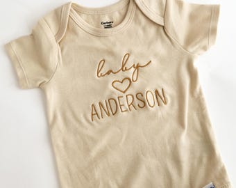 Custom Embroidered Baby Name Onesie: Name Reveal, Pregnancy Announcement