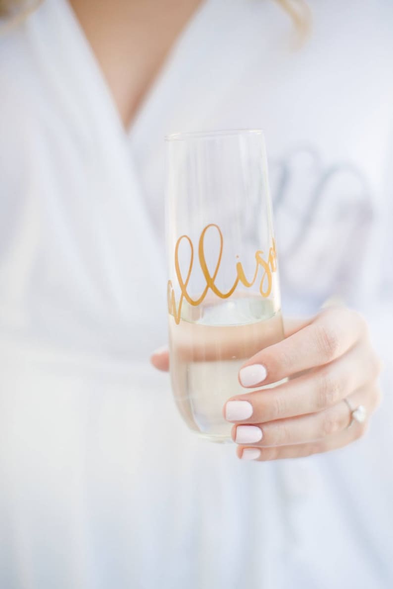 Personalized Champagne Flutes, Bridesmaid Gift, Bridesmaid Proposal, Bridal Party Gifts, Bridal Shower, Wedding Custom Glass, Toasting Flute image 3