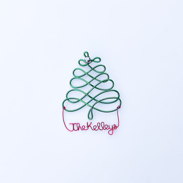 Personalized Holiday Christmas Tree Ornament - Handcrafted Wire Tree with Name or Date - Unique Custom Christmas Gift, Holiday Decor