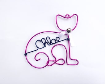 Personalized Cat Pet Ornament - Handcrafted Wire Cat with Pet's Name - Cat Christmas Gift, Pet Lover Gift, Pet Memorial, Pet Gift