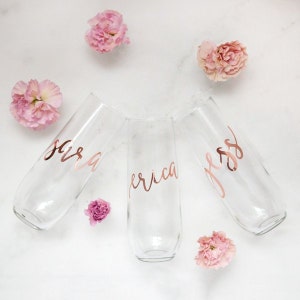 Personalized Champagne Flutes, Bridesmaid Gift, Bridesmaid Proposal, Bridal Party Gifts, Bridal Shower, Wedding Custom Glass, Toasting Flute image 2