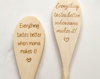 Mother's Day Wooden Spoon, Kitchen Gift, Mama, Nana, Mother's Day, Birthday, Mom Gift, Holiday Gift, Loves to Cook, Engraved Spoon, Custom