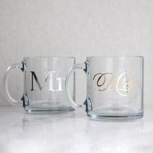 Personalized Mr and Mrs Glass Mug Set: Wedding Engagement Gift