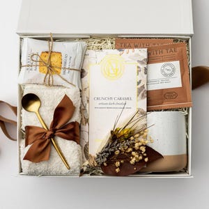 Tea and Chocolate Gift Box: Caramel Cookies, Chai Tea, Ceramic Mug
