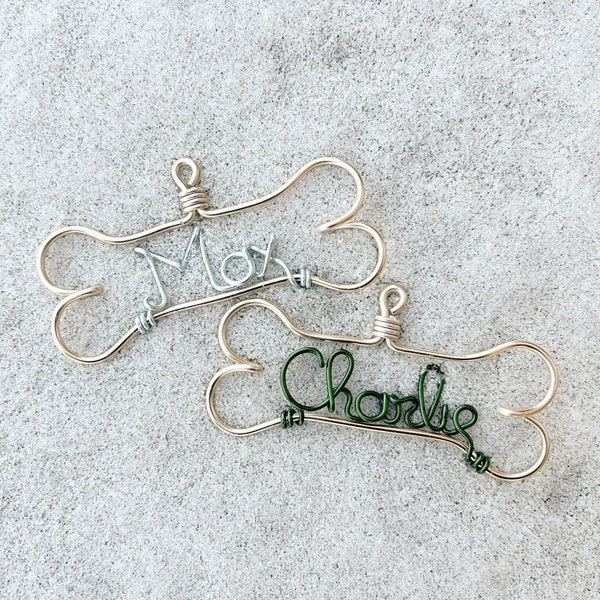 Personalized Dog Ornament - Dog Lover Gifts, Gifts for Pets, Handcrafted Wire Bone with Pet's Name, Unique Modern Dog Christmas Holiday Gift