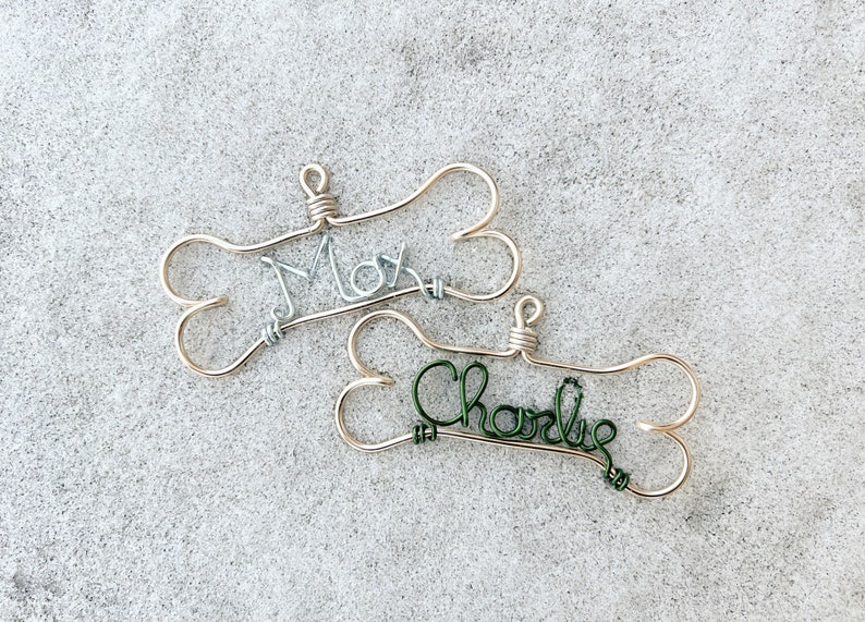 Personalized Dog Ornament Dog Lover Gifts, Gifts for Pets, Handcrafted Wire Bone with Pet's Name, Unique Modern Dog Christmas Holiday Gift image 1