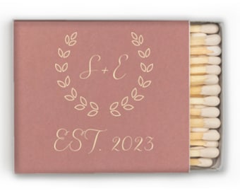 RESERVED for Wendy Wallace Initial Wreath Wedding Matchboxes: Personalized Foil Stamped Favors