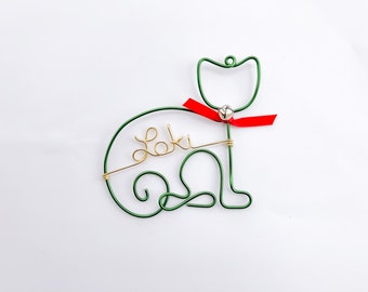 Personalized Cat Pet Ornament - Handcrafted Wire Cat with Pet's Name - Cat Christmas Gift, Pet Lover Gift, Pet Memorial, Pet Gift