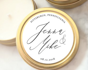 Wedding Favors, Gold Tin Custom Personalized Candles, Candle Wedding Favors, Mini Soy Candles, Shower, Party Favors, Botanical