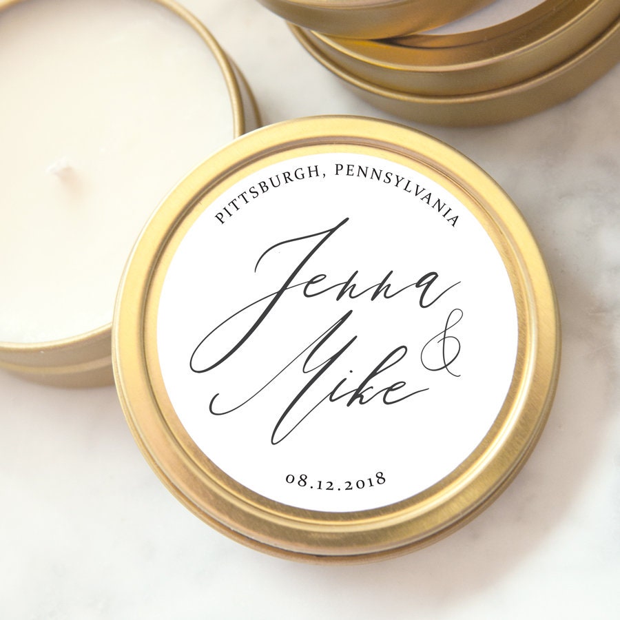 Personalized Gold Tin Wedding Favor Candles: Mini Soy Candle - Etsy