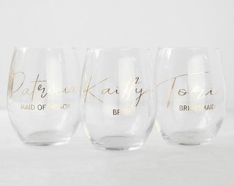 Personalized Wine Glasses: Modern Bridesmaid Gifts, Custom Glass