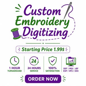 Servizio di digitalizzazione personalizzata per ricami / Digitalizzazione logo / Digitalizzazione personalizzata per ricami / Conversione immagine in DST, PES, EXP / Tempi di consegna rapidi