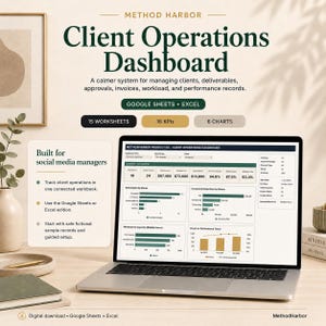 Client Operations Dashboard for Social Media Managers | Google Sheets & Excel
