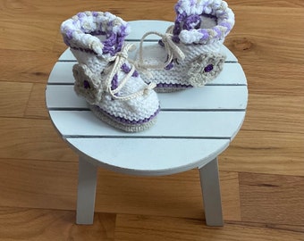 Baby Girl White Glitter Bootie Boots with Laces, Wool Blend, 3-6m