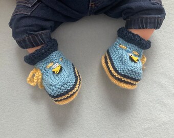 All Natural Fiber, Knit Blue and Yellow Baby Airplane Bootie Shoes, 0-3m