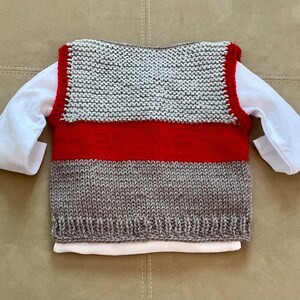 Sale Hand Knit Baby Soccer Grey & Red Cardigan Vest and Sports Hat Set, 3-6m image 3