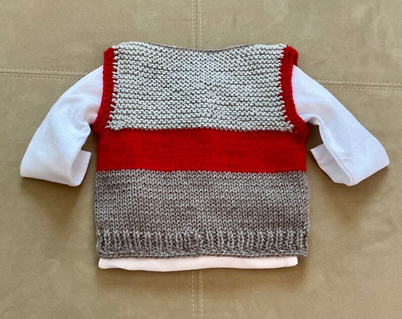 Sale Hand Knit Baby Soccer Grey & Red Cardigan Vest and Sports Hat Set, 3-6m image 3