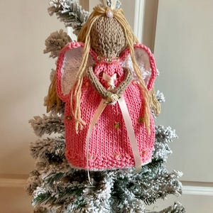 Pretty Knit Pink Cotton Angel with Beads Hanging Ornament