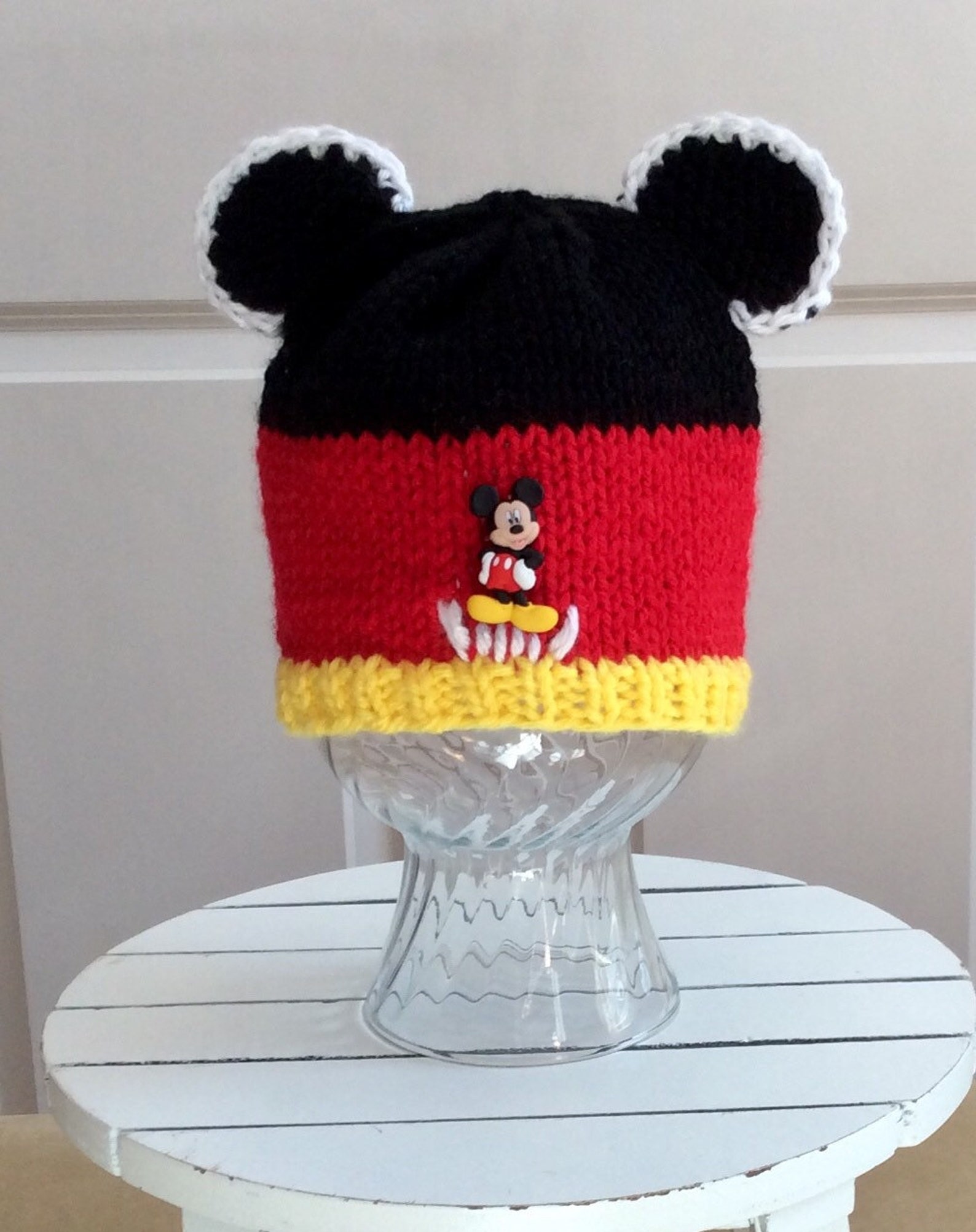 Hand Knit New Baby Mickey Mouse Hat with Mickey Mouse Button Etsy