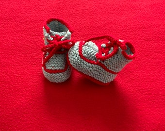 Knit Baby Boy Blue & Red Sneaker Booties with Ties, 6-9m