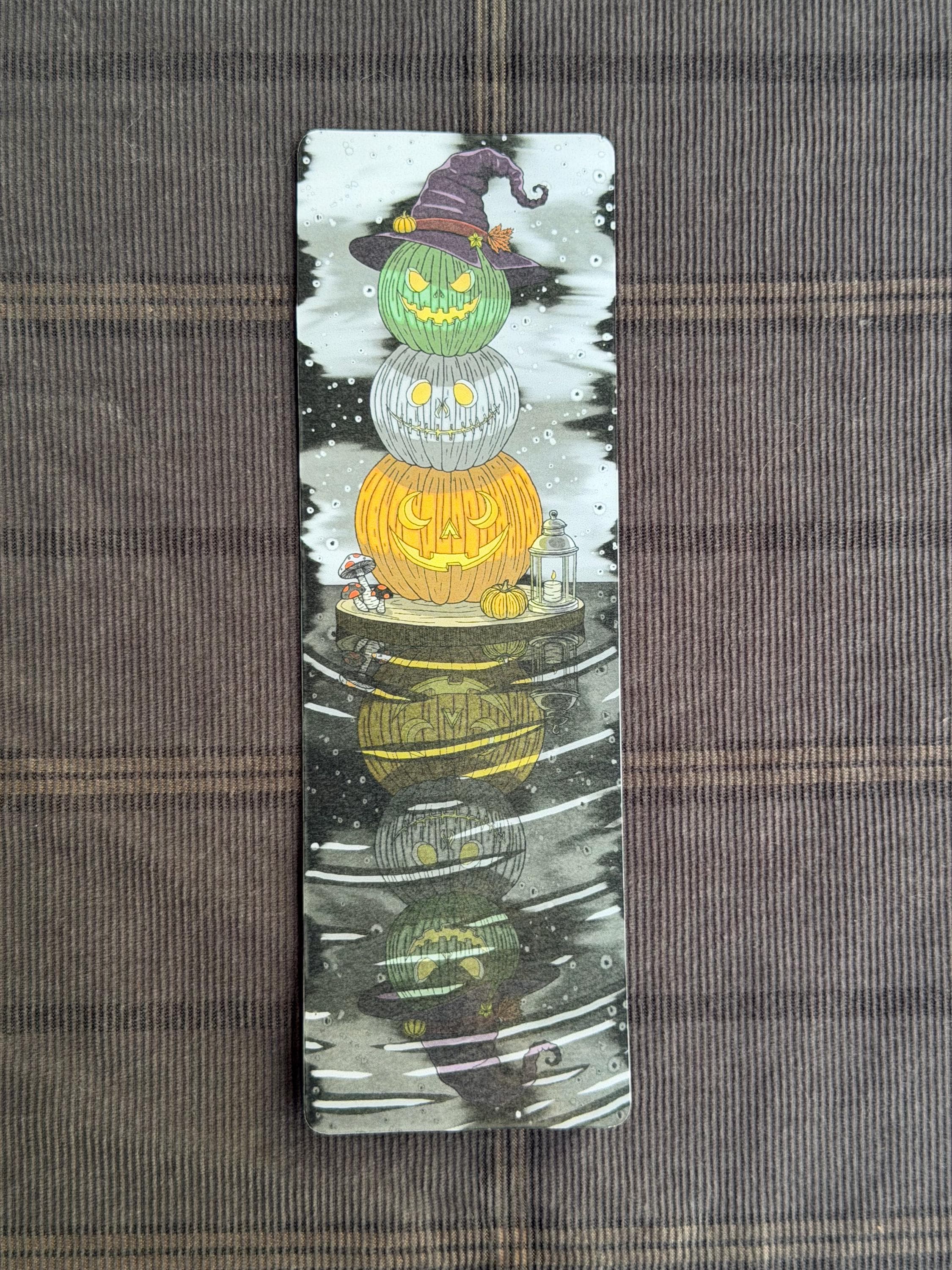 Halloween Bookmark, Spooky Pumpkins, holographic laminate available (2.5" x 8")