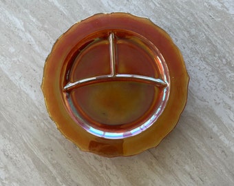 5 Marigold Orange Federal Carnival Glass Divided Plates 1930's