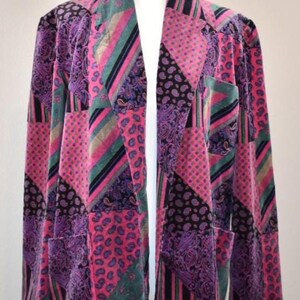 Vintage 1990s Velvet Patchwork Duster Jacket, Pink Paisley Whimsigoth Cardigan