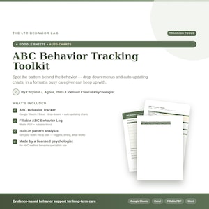 ABC-verktygslåda för beteendespårning för vårdgivare av demenssjukdomar (Google Sheets, PDF)