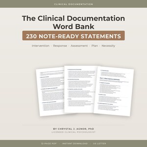 Schema riassuntivo degli interventi terapeutici / Elenco di termini per la documentazione clinica e le note di progresso / Oltre 230 dichiarazioni pronte per la stesura delle note / PDF per terapisti