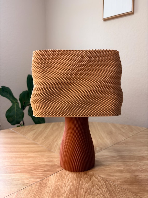 Modern Sculptural Table Lamp | 3D Printed Wavy Textured Lampshade, Japandi Nightstand Light