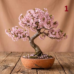Pink Cherry Blossom Bonsai Tree, Prunus Serrulata Sakura, Live Flowering Bonsai, Japanese Bonsai Tree, Ceramic Pot, Housewarming Gift