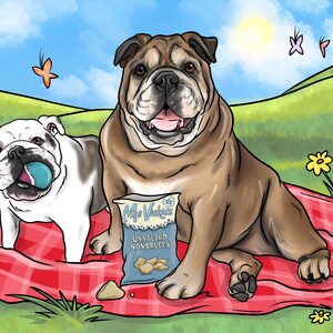 Digital Pet Portrait - With Background, Portrait Illustration, Caricature, Bespoke Portrait,  Pet Portrait, Custom Family Portrait, Themed