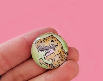 Handmade Tyrannosaurus Badge - Pin - Brooch - Jewellery - OOAK - Cabochon - Gemsville - Dinosaurs - Jurassic- Portrait - Caricature