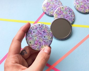 Pixel Rabbit Pocket Mirror - Pocket Mirror - Rabbit Mirror - Rainbow - Rabbit - Bunny - Accessories  - Compact Mirror - Illustration - Pixel