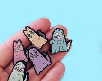 Candy Ghost Pet Acrylic Pin - Pink - Green - Orange - Purple - Dog pin - cat pin - OOAK