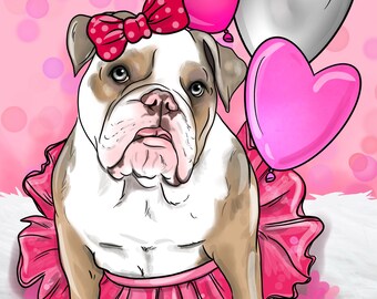 Valentines Digita Pet Portrait - With Background, Portrait Illustration, Caricature, Portrait,  Pet Portrait, Custom Family Portrait, Themed